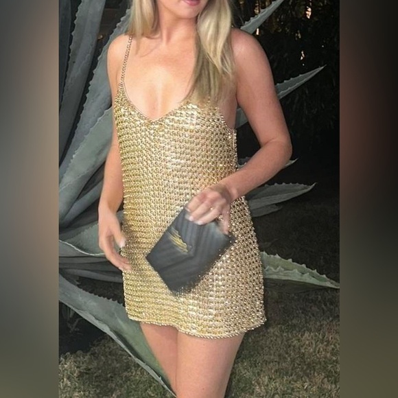 Retrofete Holland gold crystal mini dress NWT L - Picture 2 of 8